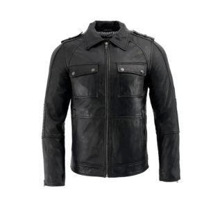 Mens Anthracite Patch Pocket Lambskin Leather Jacket