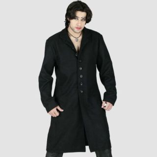 Mens Black Button Down Long Lapel Coat