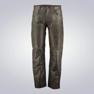 Mens Black Distressed Leather Motorcycle Pants 