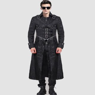 Mens Black Gothic Steampunk Long coat