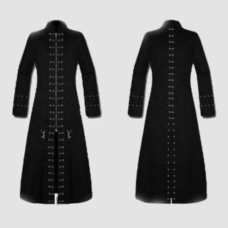 Mens Black Gothic Steampunk Long Trench Coats