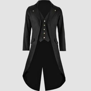 Mens Black Gothic Steampunk Victorian Long Coat
