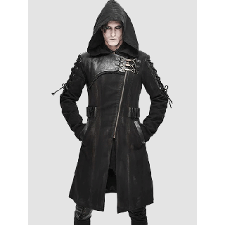Mens Black Long Coat with Lace-Up Sleeves