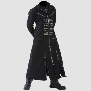 Mens Black Metal Pins Emo Punk Long Coat