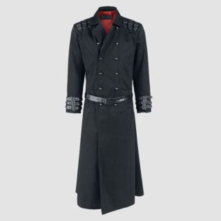 Mens Black Steampunk Military Style Long Coat