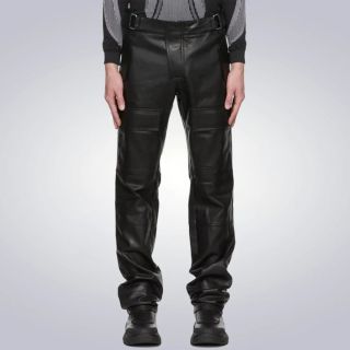 Mens Black Vagen Leather Moto Faux Cargo Pants 