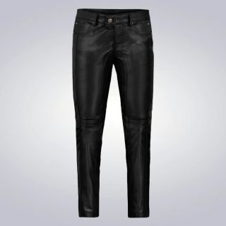 Mens Foxhill Straight Black Leather Pants