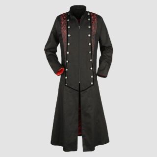 Mens Gothic Black Brocade Pattern Coat