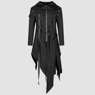 Mens Gothic Punk Vintage Retro Zipper Strap Coat