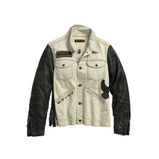 Mens Leather Sleeve Denim Jacket