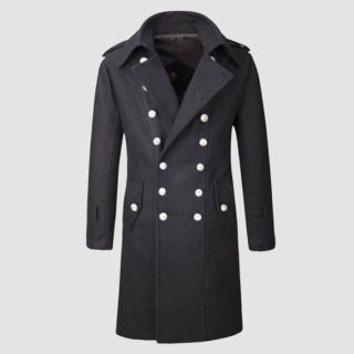Mens Military Double Breasted Gothic Trench Long Coat