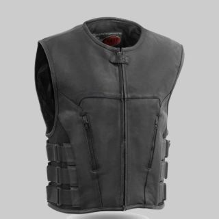 Mens Motorcycle Swat Style Leather Vest for Womens