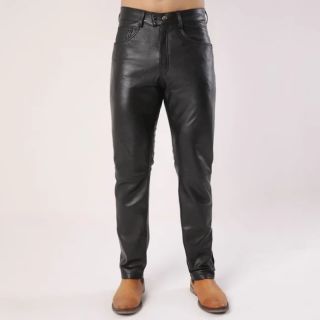 Mens Plain Black Leather Pants