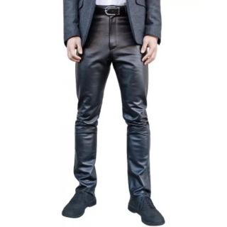 Mens Real Lambskin Black Leather Pants