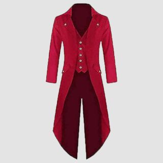 Mens Red Cotton Twill Steampunk Tailcoat Jacket
