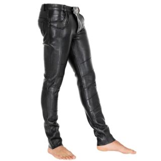 Mens Sheep Leather Pants Flap Closure 