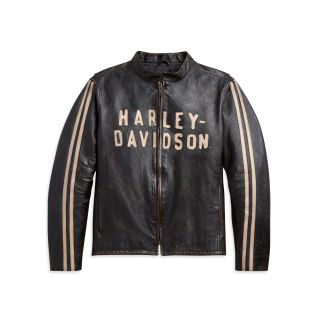 Mens Sleeve Stripe Leather Jacket