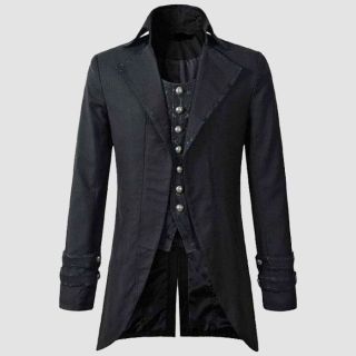 Mens Steampunk Victorian Black Brocade Morning Tailcoat