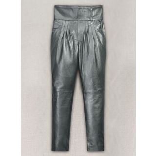 Metallic Lurex Gray Carey Mulligan Leather Pants