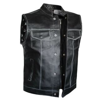 Old Glory Men US Flag Distressed Club Style Biker Motorcycle Concealed Carry Leather Vest