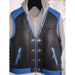 Patch Vest Mens Heavy Buckle Motorcycle Concealed Carry Biker Blue Leather Vest