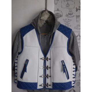 Patch Vest Mens Heavy Buckle Motorcycle Concealed Carry Biker Blue & White Leather Vest