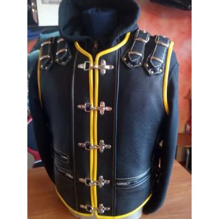 Patch Vest Mens Heavy Buckle Motorcycle Concealed Carry Biker Yellow And Black Leather Vest