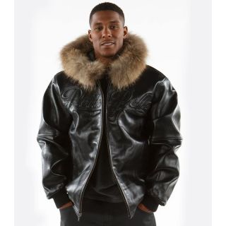 Pelle Pelle Men Black Fur Hooded Top Leather Jacket