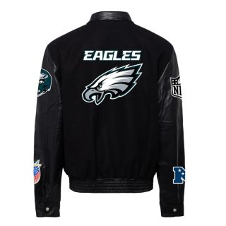 PHILADELPHIA EAGLES WOOL & LEATHER VARSITY JACKET Black & Black