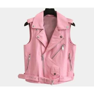 Pink Leather Biker Vest