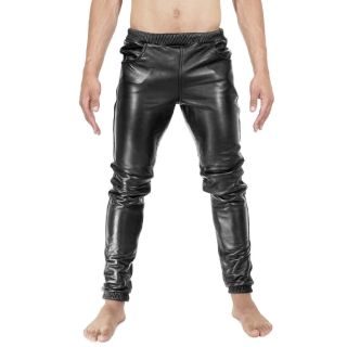 Plain Black Sheep Leather Trouser For Men With Flexible Waistband