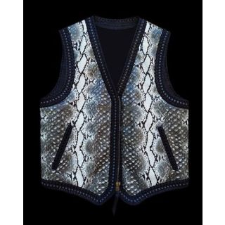 Python Embossed Braided Motorcycle Biker Concealed Carry Mens Leather Vest