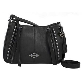HARLEY-DAVIDSON® WOMEN'S BALL & CHAIN SADDLE CROSSBODY BAG | ADJUSTABLE STRAP - BC6127L-BLK