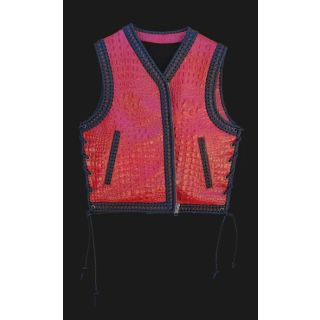 Red Gator Embossed Leather Vest Mens Motorcycle Concealed Carry Leather Vest