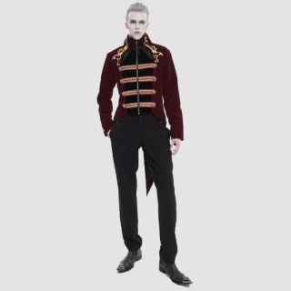 Red Gothic Stand Collar Coat Totem Embroidery