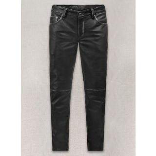 Rubbed Black Leather Jeans Style
