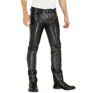 Lambskin Leather Quilted Pants With Zipper - Biker Trouser