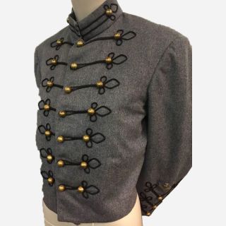 Slate And Black Wool Military Band Jacket