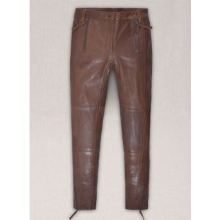 Spanish Brown Washed and Wax Leather Biker Jeans - Style 