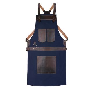 Top Grain Leather Blue Canvas Crossbody Apron