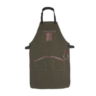 Top Grain Leather Green Canvas Apron