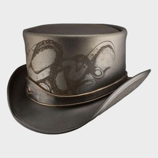 Octopus Engraved El Darado Eye band Biker Leather Hat
