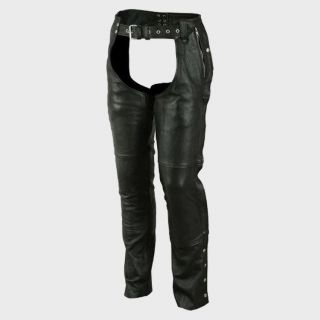 Vance Leather Men and Women Black Premium Buffalo Four Pocket Biker Leather Motorcycle Chaps