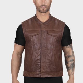 MENS BROWN MOTORCYCLE RIDER LEATHER VEST