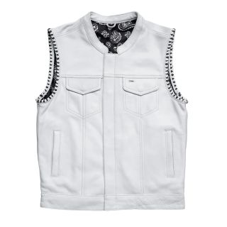 white leather motorcycle vest