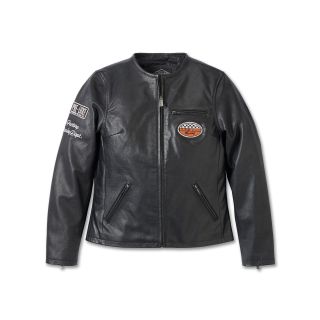 Womens 120th Anniversary Cafe Racer Leather Jacket Black
