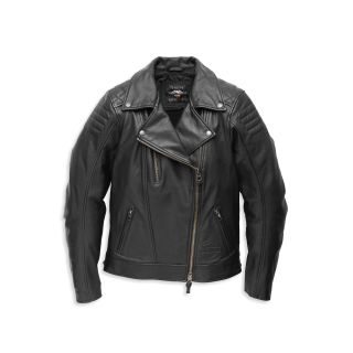 Womens Bezel Biker Collar Leather Jacket Black