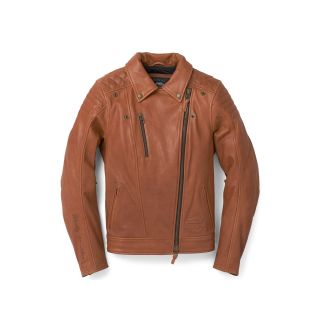 Womens Bezel Biker Collar Leather Jacket Tortoise