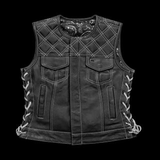 Womens Black Leather Motorcycle Vest