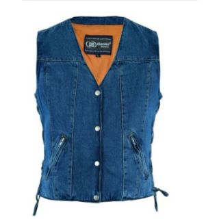 Womens Blue Denim Motorcycle Side Lace Club Vest with Concealed Carry Pockets